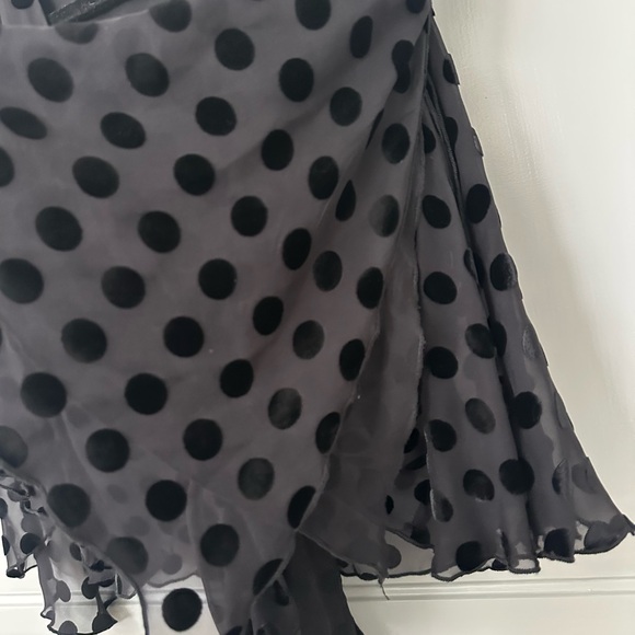 Black Sheer Polka Dot Tie-Front Top - Picture 3 of 5